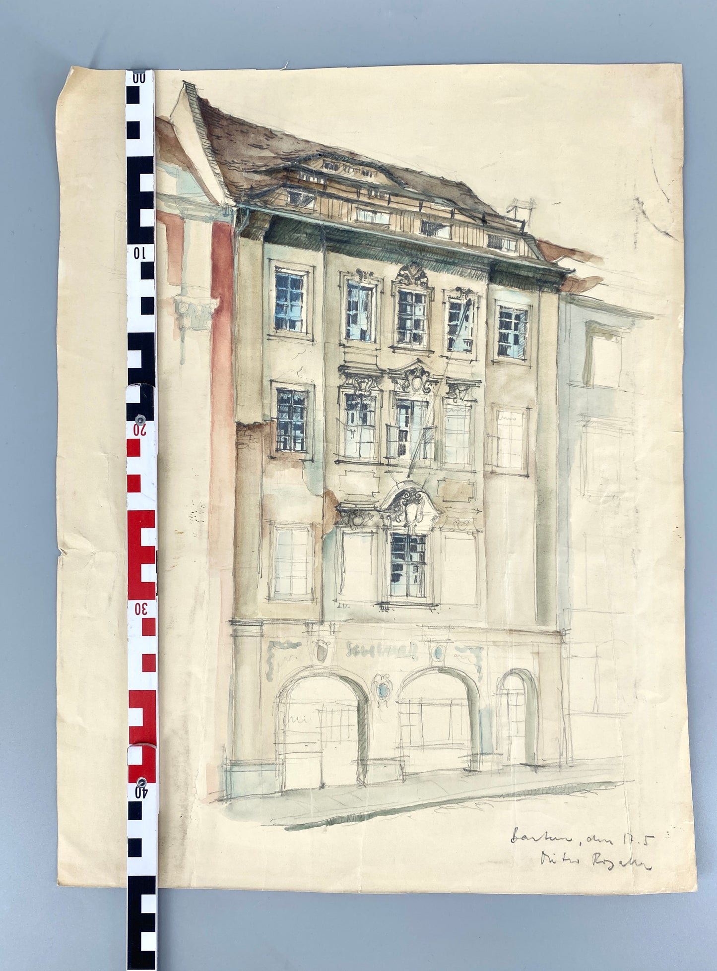 Bautzen (Bürgerhaus). Zeichnung, Aquarelliert. Von Dieter Rogalla.