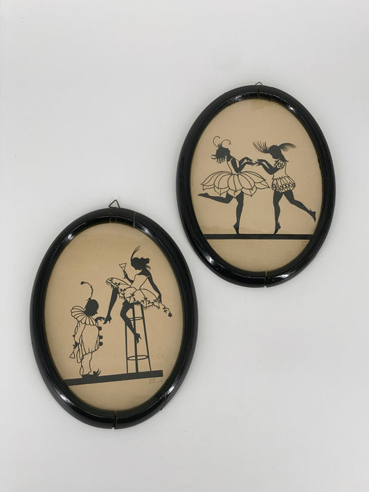 2 Scherenschnitte von Lotte Gützlaff, tanzende Silhouetten, Berlin, 20er
