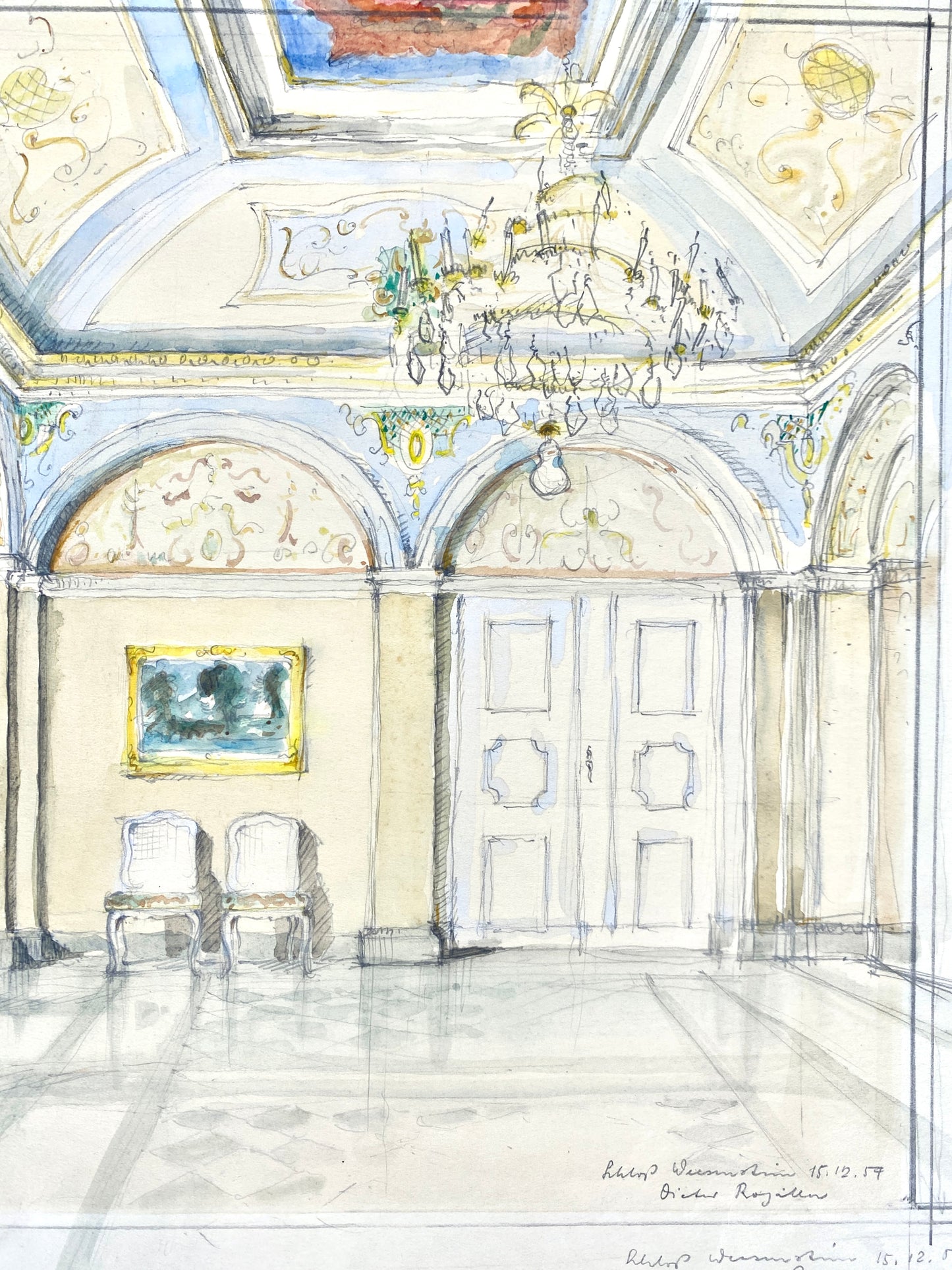 Schloss Weesenstein, Zeichnung Aquarelliert. Von Dieter Rogalla