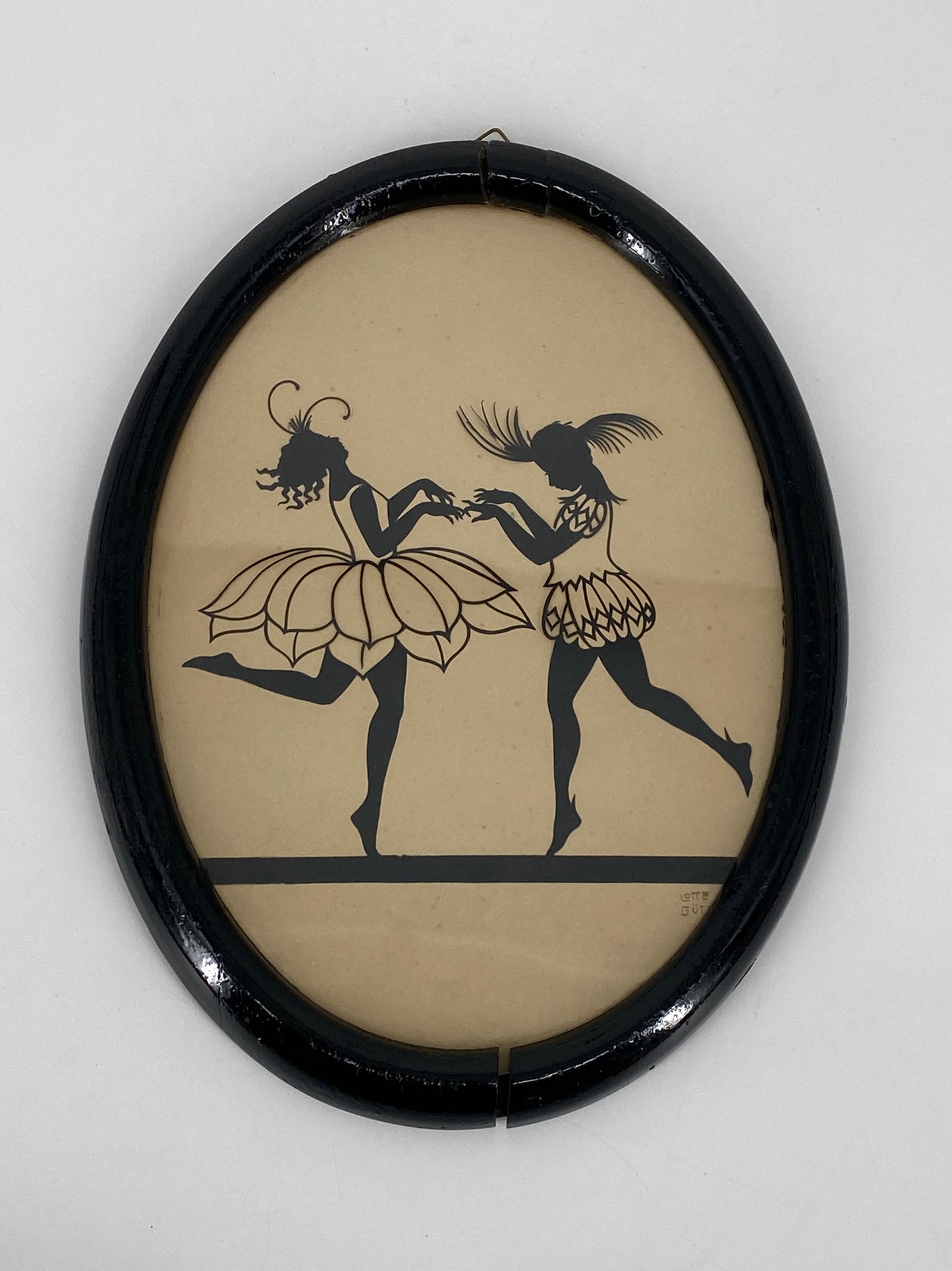2 Scherenschnitte von Lotte Gützlaff, tanzende Silhouetten, Berlin, 20er
