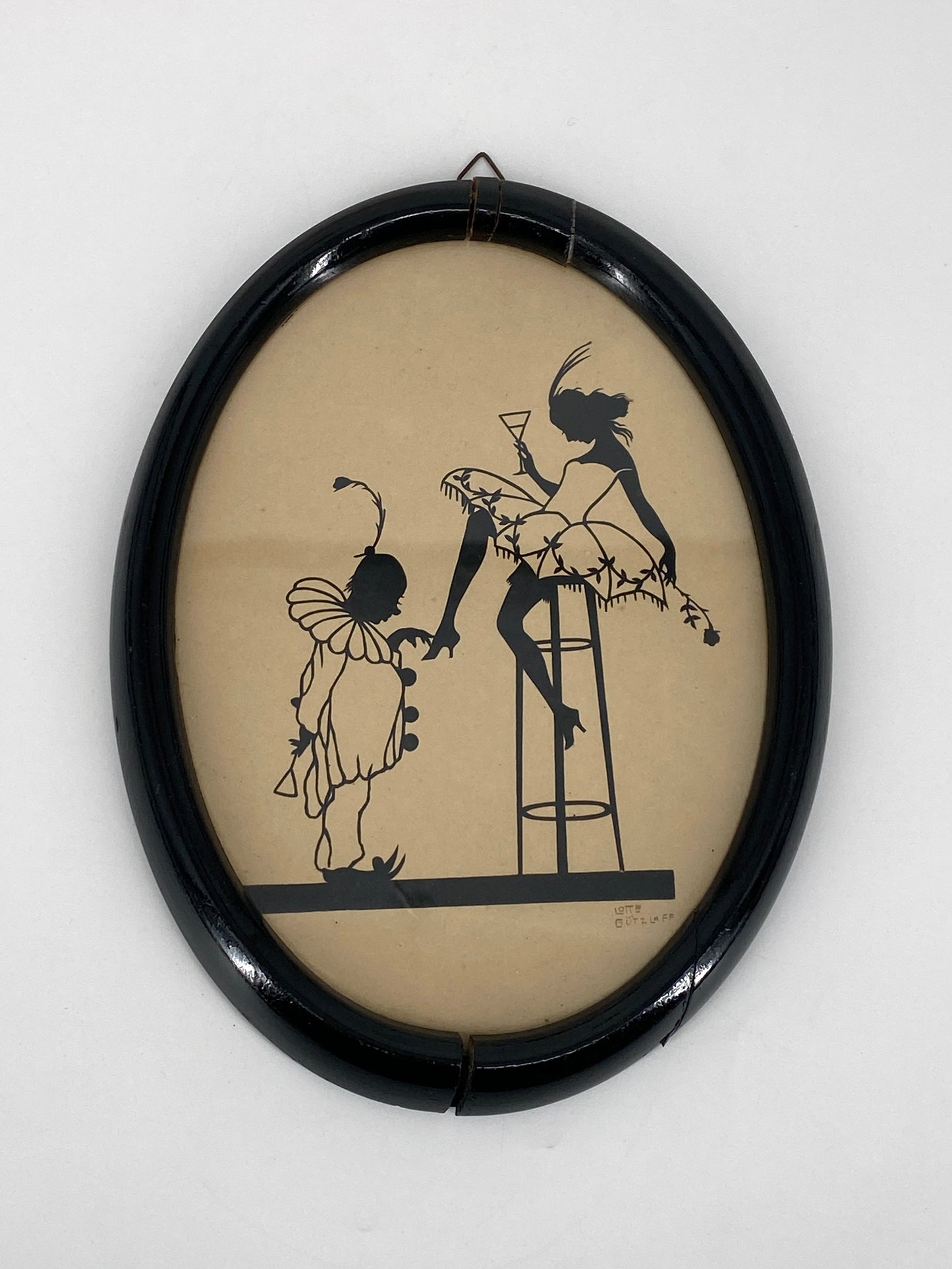 2 Scherenschnitte von Lotte Gützlaff, tanzende Silhouetten, Berlin, 20er