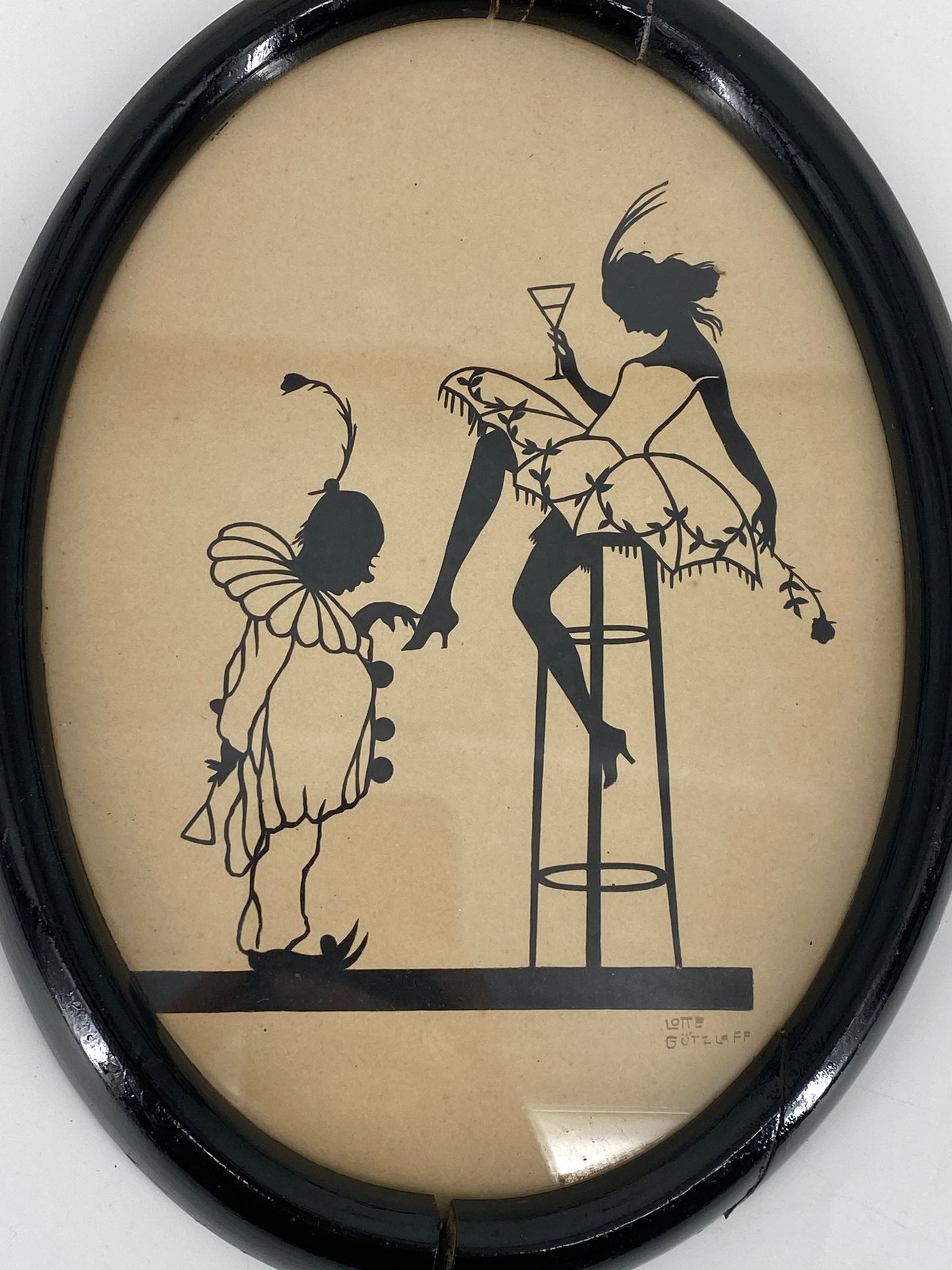 2 Scherenschnitte von Lotte Gützlaff, tanzende Silhouetten, Berlin, 20er