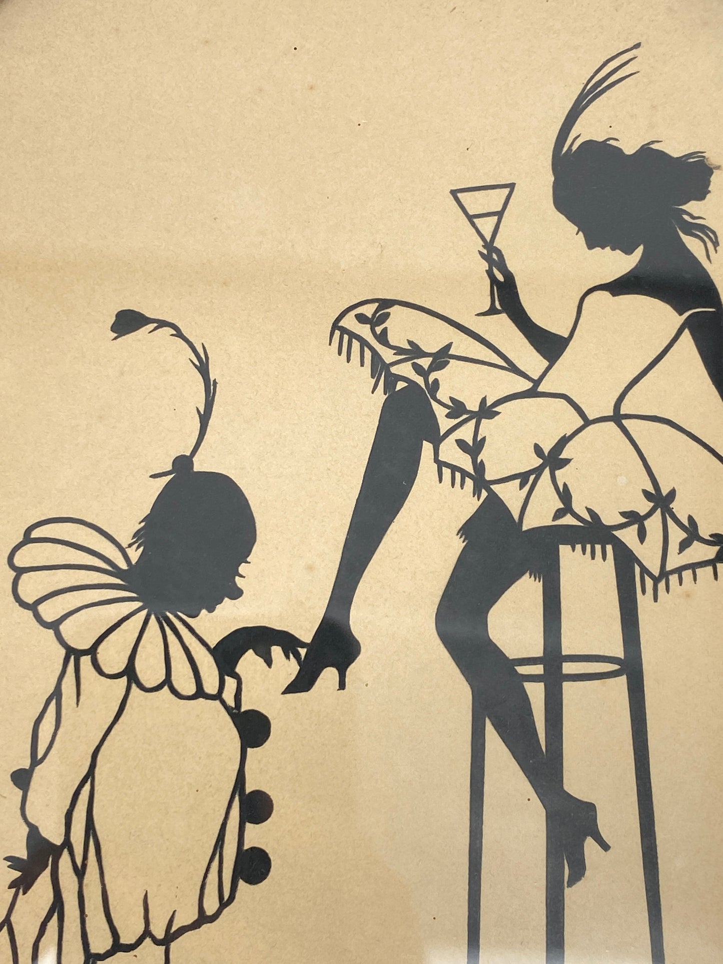 2 Scherenschnitte von Lotte Gützlaff, tanzende Silhouetten, Berlin, 20er