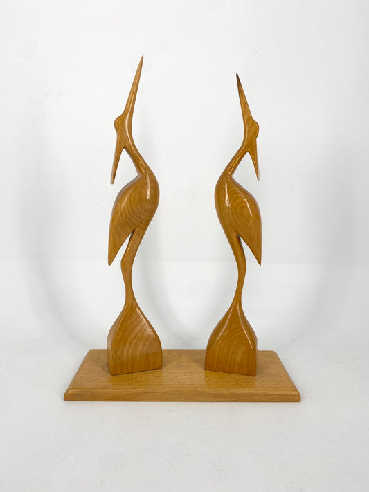 Mid Century Design Kranichfigur aus hellem Holz, Deutschland 1950er