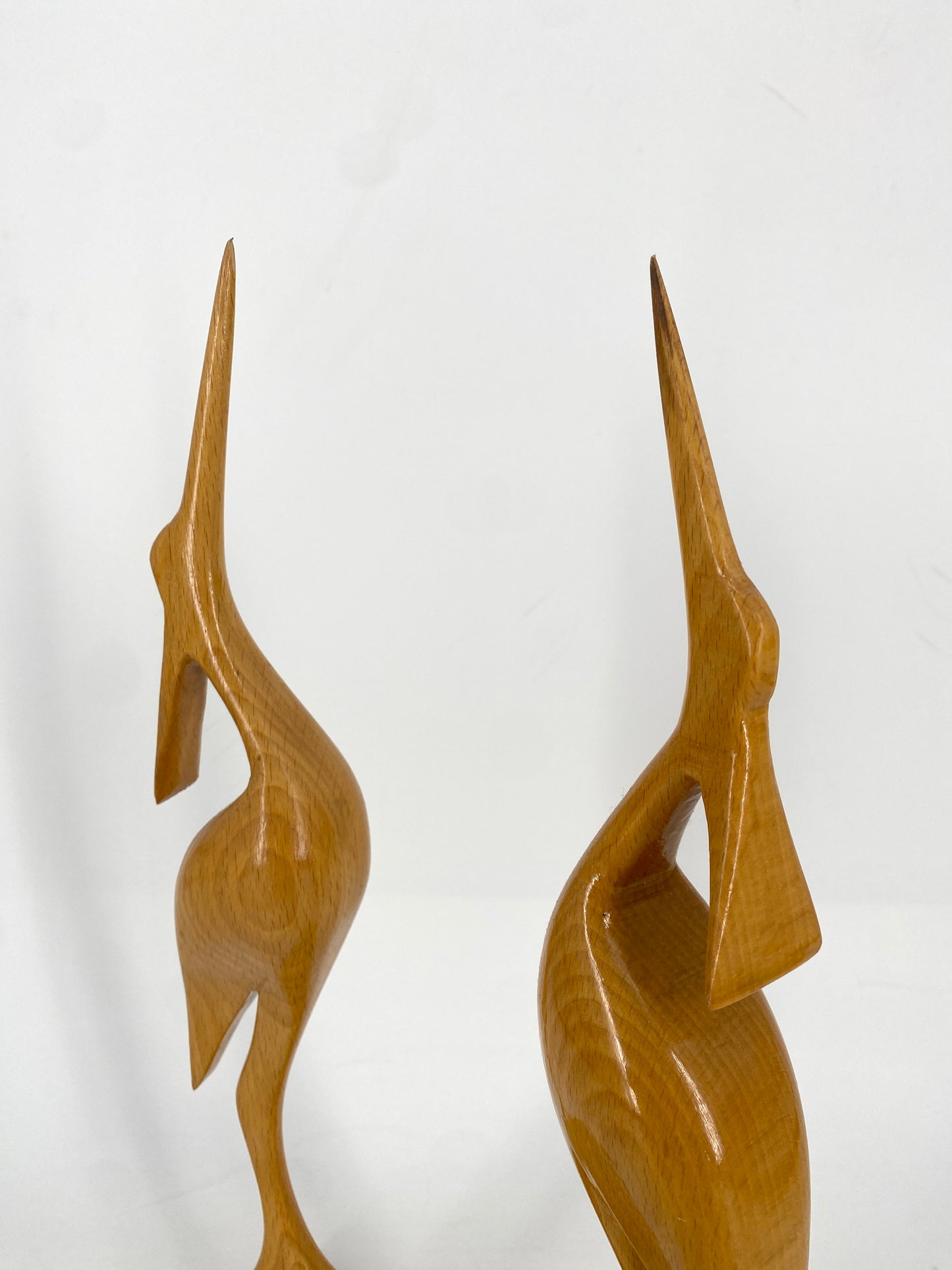 Mid Century Design Kranichfigur aus hellem Holz, Deutschland 1950er
