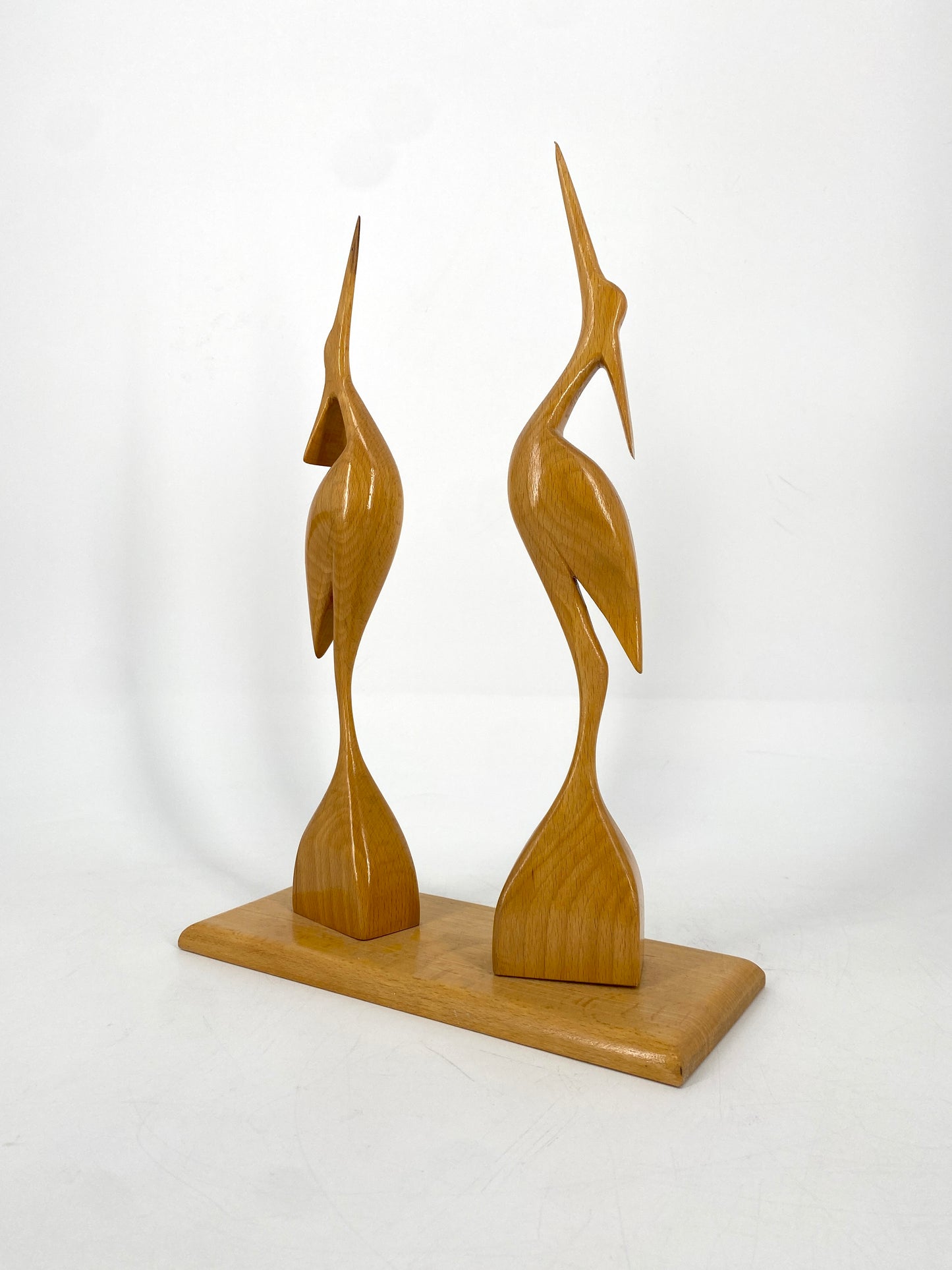 Mid Century Design Kranichfigur aus hellem Holz, Deutschland 1950er