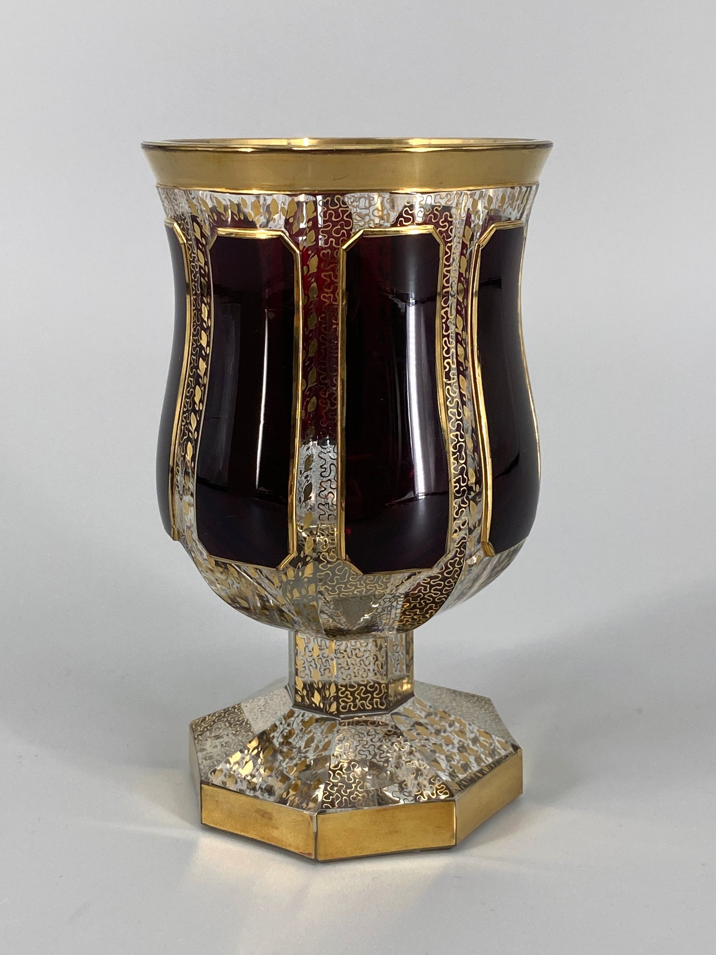 antiker Pokal "Venezia" in Rot von Franz Heide, Böhmisch-Kamnitz, 1920er