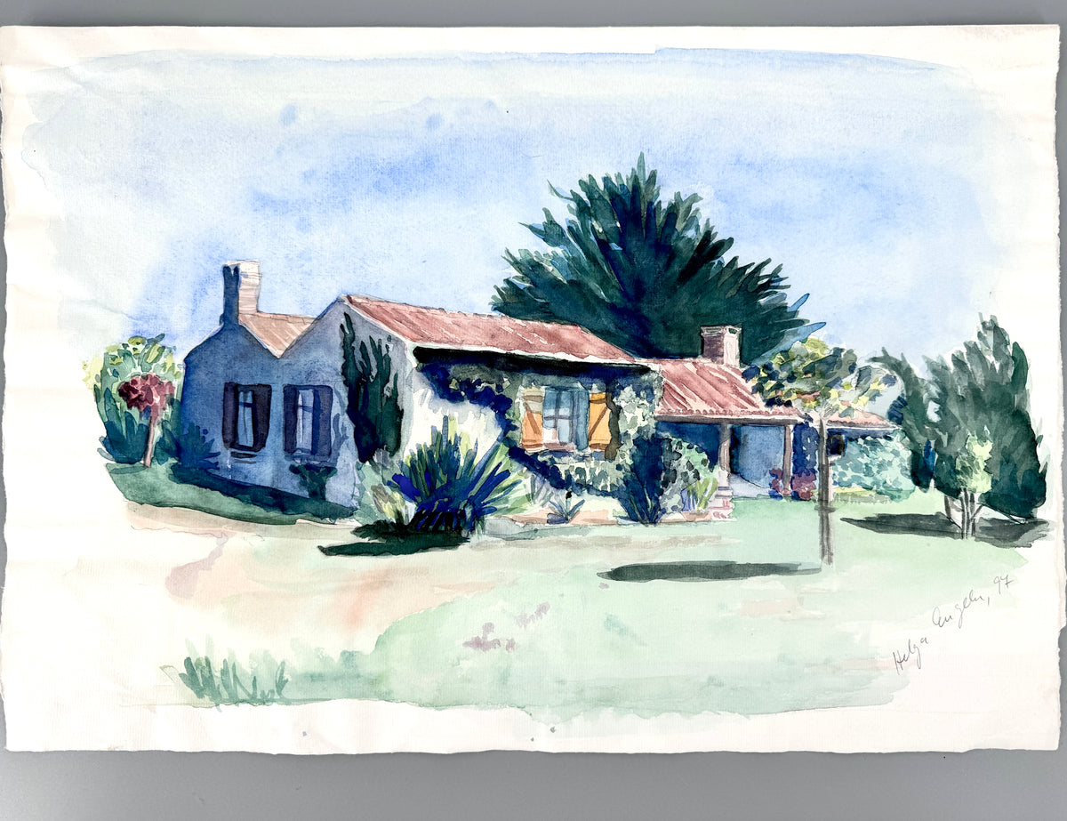 Mediterranes Haus im Garten II. Aquarell, Helga Engeln