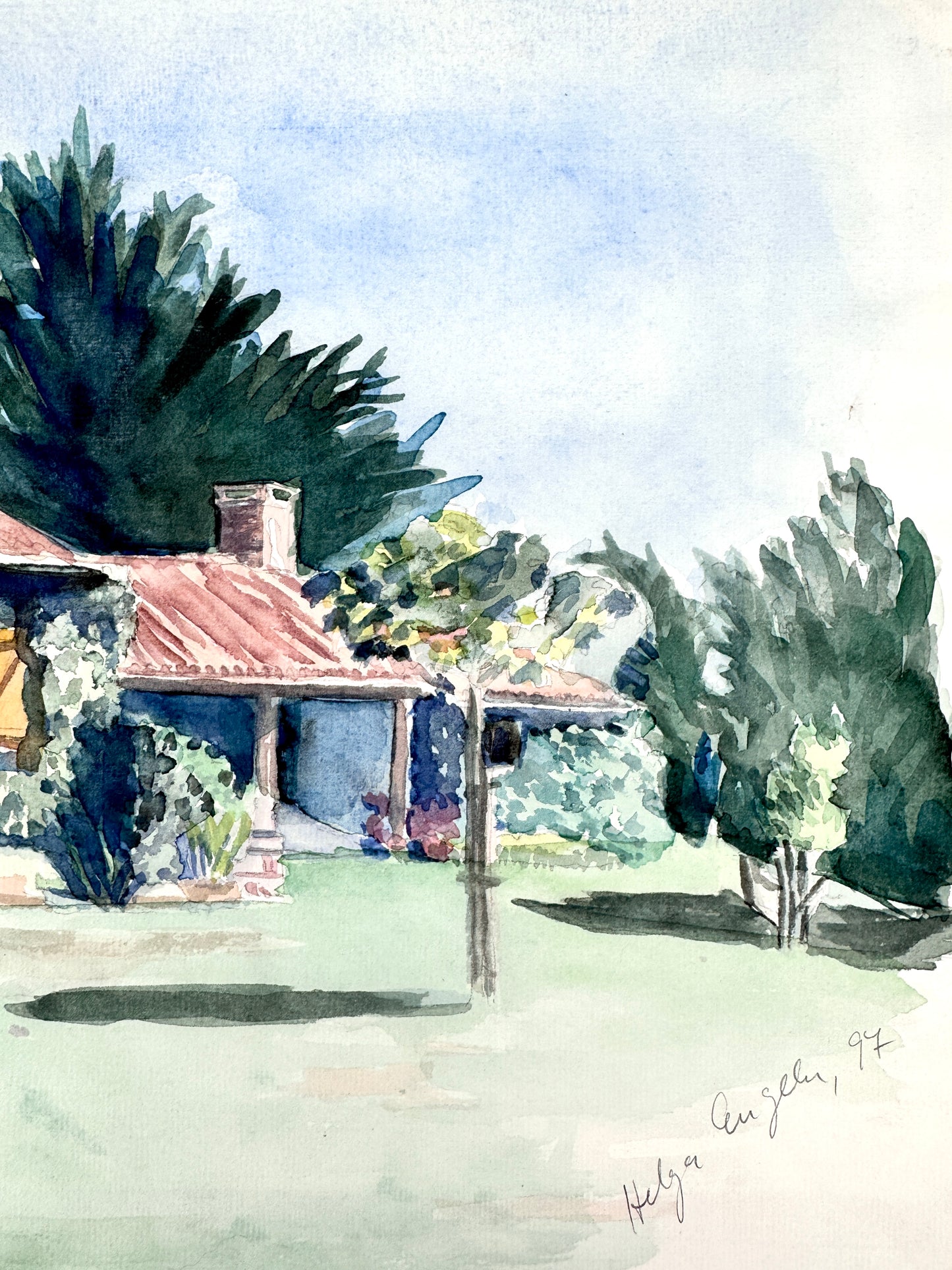 Mediterranes Haus im Garten II. Aquarell, Helga Engeln