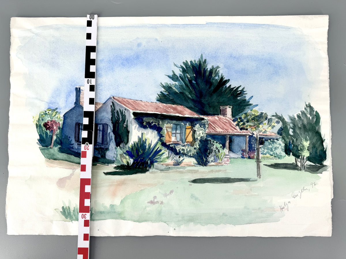 Mediterranes Haus im Garten II. Aquarell, Helga Engeln