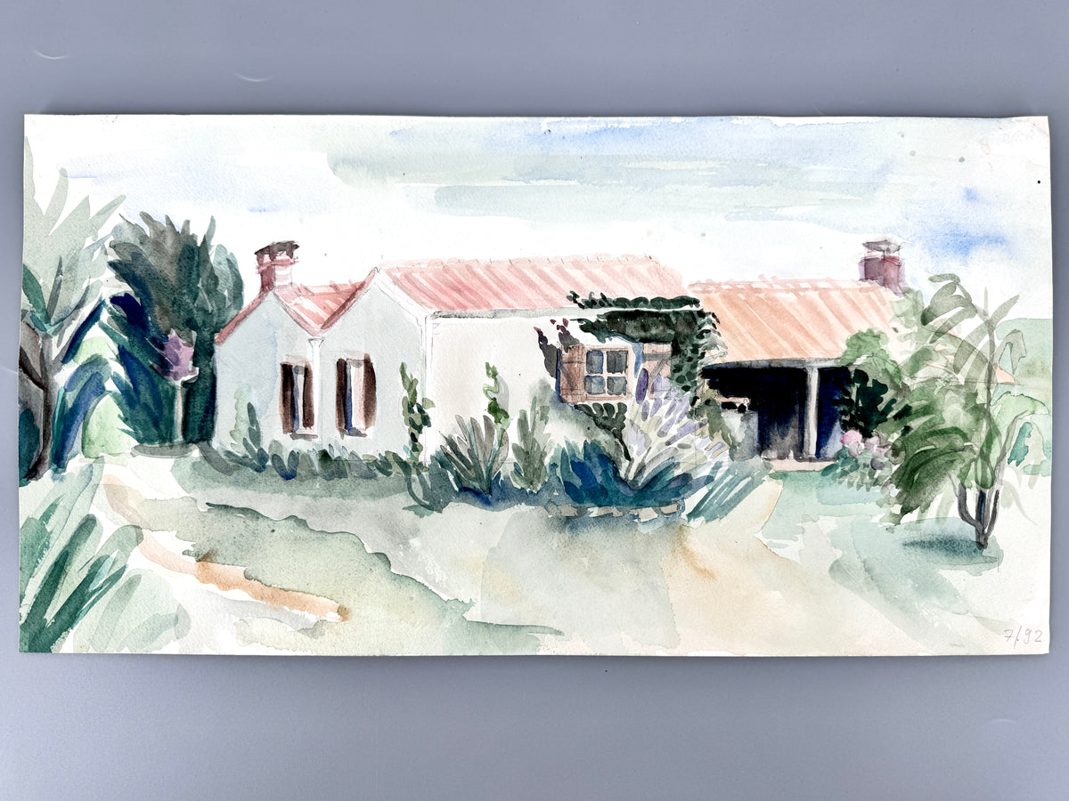 Mediterranes Haus im Garten I. Aquarell, Helga Engeln