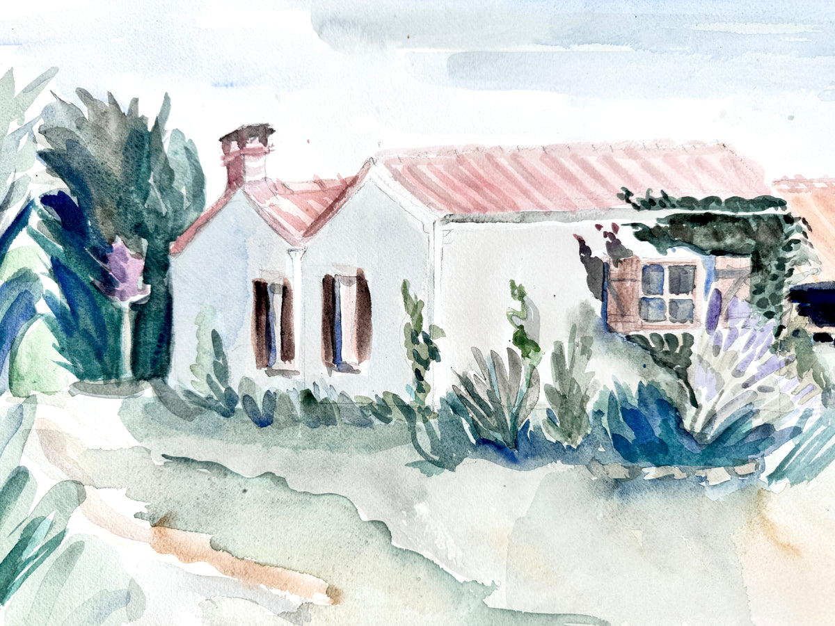 Mediterranes Haus im Garten I. Aquarell, Helga Engeln