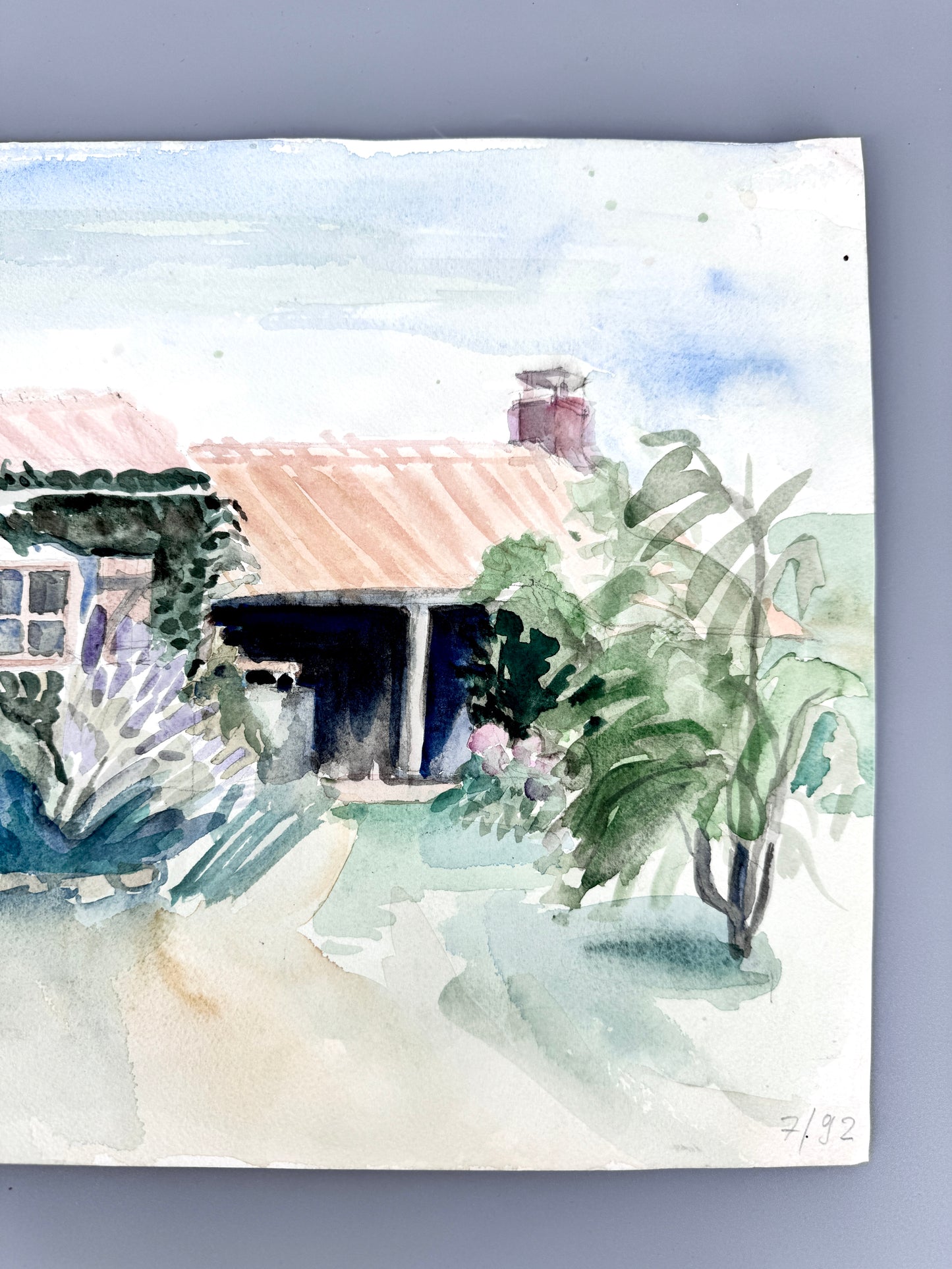 Mediterranes Haus im Garten I. Aquarell, Helga Engeln