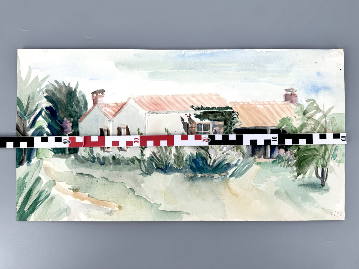 Mediterranes Haus im Garten I. Aquarell, Helga Engeln