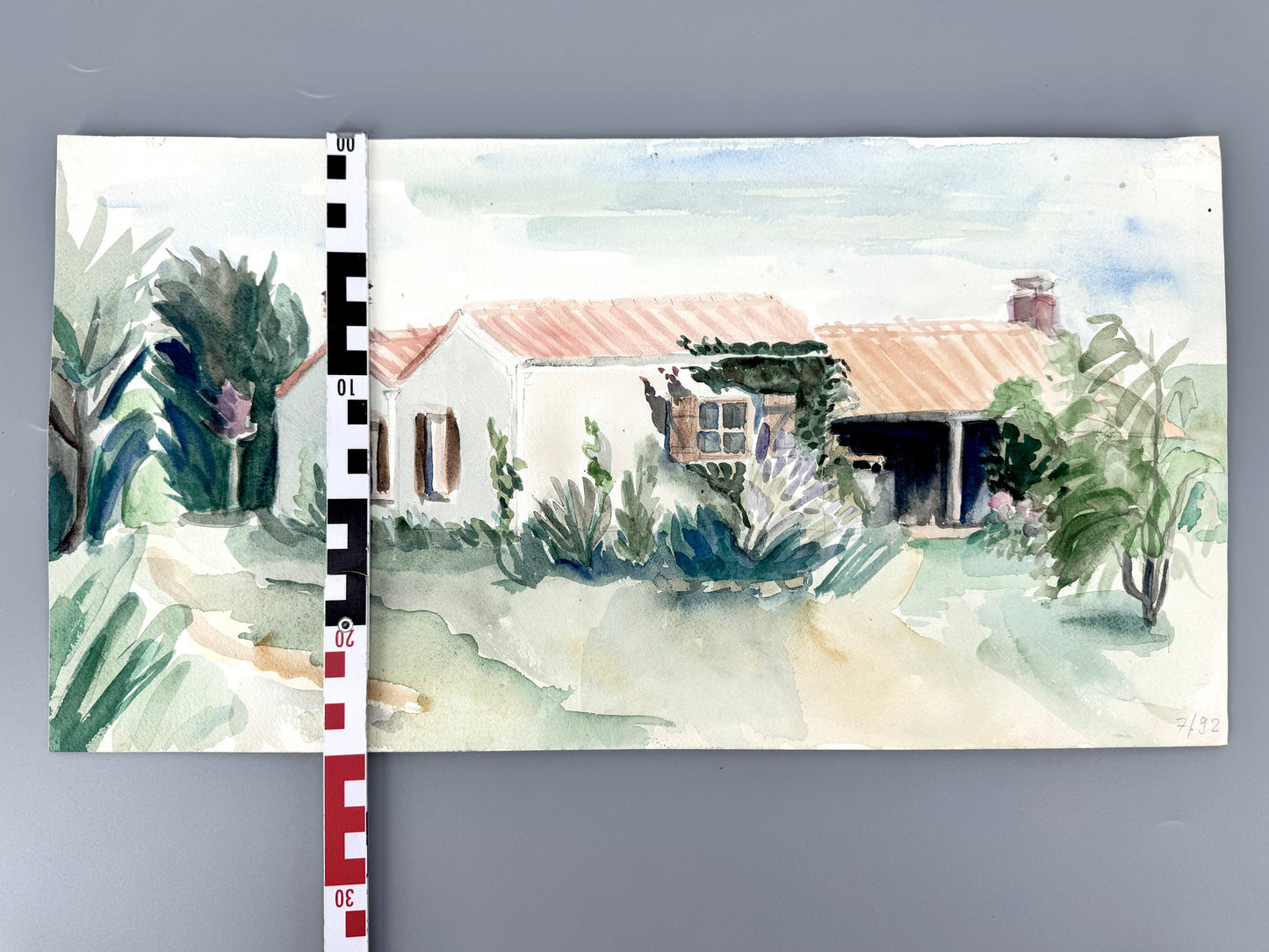 Mediterranes Haus im Garten I. Aquarell, Helga Engeln