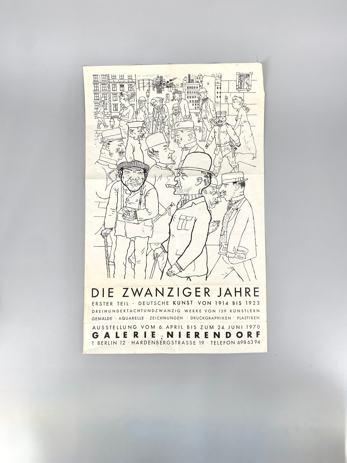 Die zwanziger Jahre. Ausstellungsplakat Galerie Nierendorf Berlin, 1970. Mit Motiv "Vollkommene Menschen", von Georg Grosz