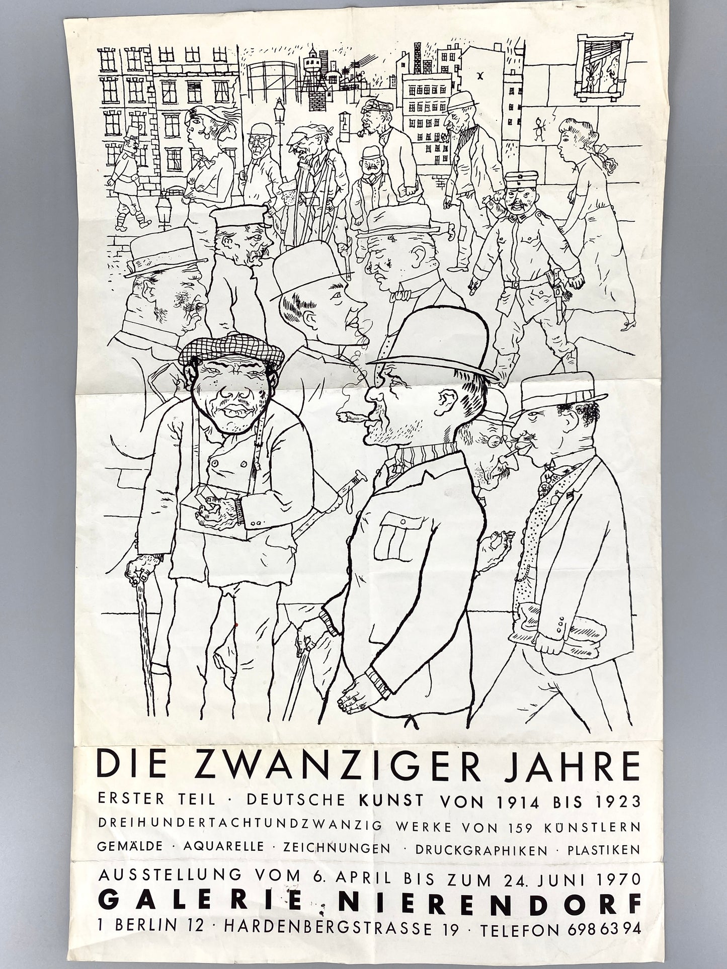 Die zwanziger Jahre. Ausstellungsplakat Galerie Nierendorf Berlin, 1970. Mit Motiv "Vollkommene Menschen", von Georg Grosz