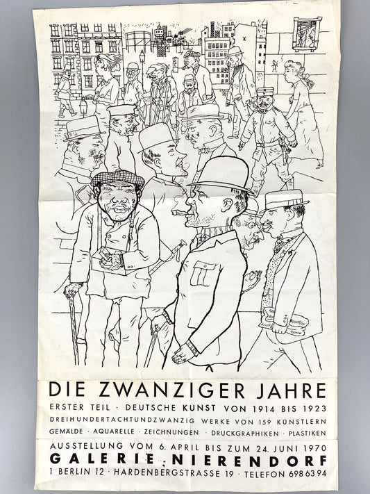 Die zwanziger Jahre. Ausstellungsplakat Galerie Nierendorf Berlin, 1970. Mit Motiv "Vollkommene Menschen", von Georg Grosz