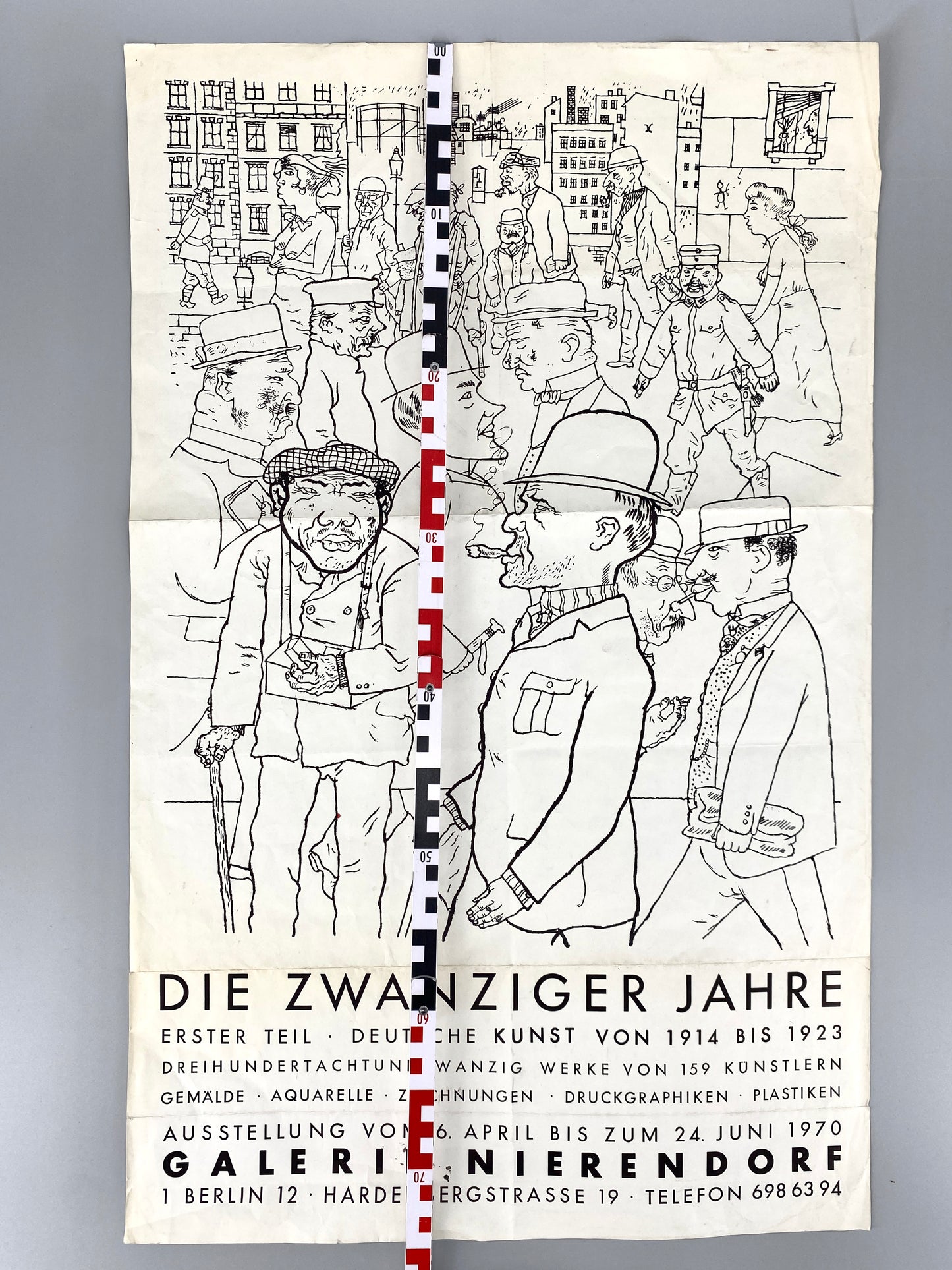 Die zwanziger Jahre. Ausstellungsplakat Galerie Nierendorf Berlin, 1970. Mit Motiv "Vollkommene Menschen", von Georg Grosz