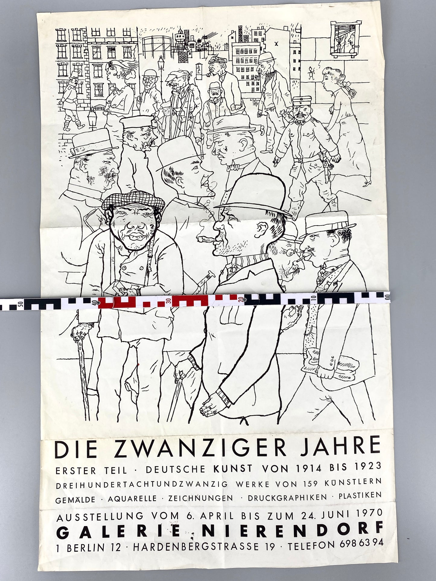 Die zwanziger Jahre. Ausstellungsplakat Galerie Nierendorf Berlin, 1970. Mit Motiv "Vollkommene Menschen", von Georg Grosz