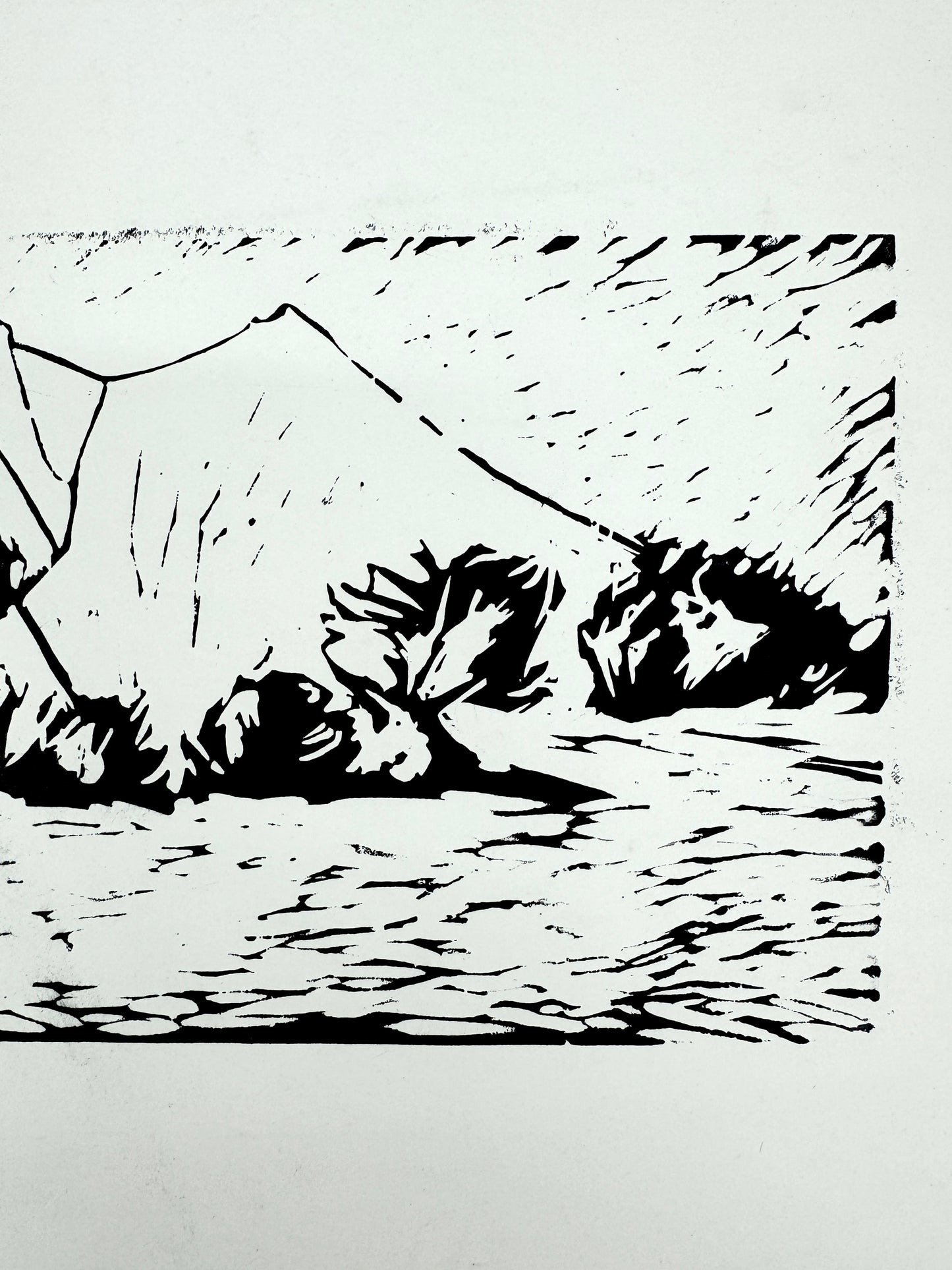 Wüstenlandschaft, mystisch. Linolschnitt