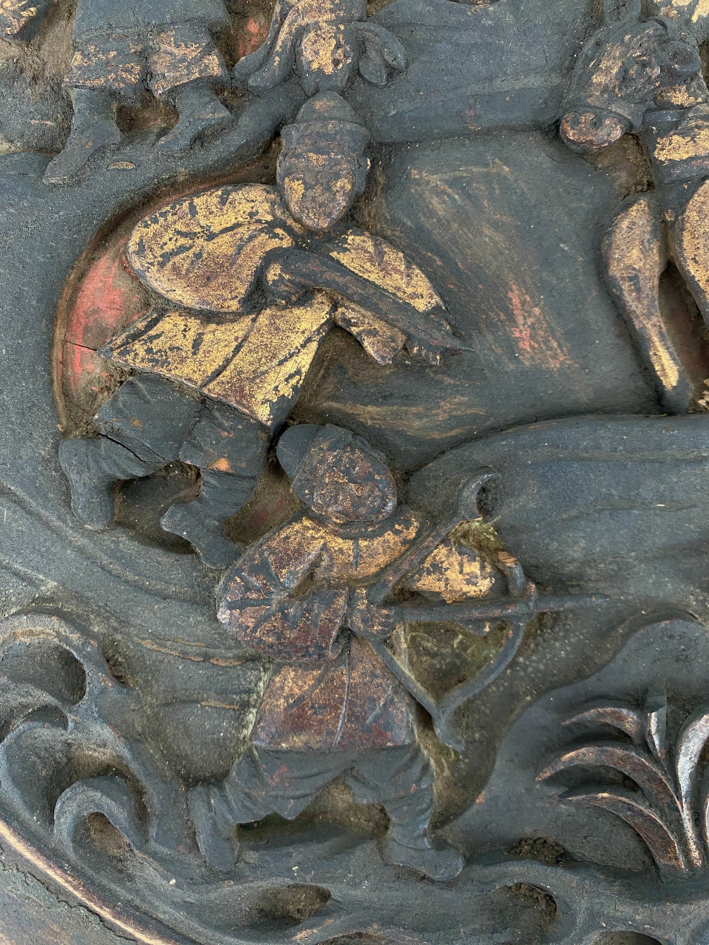 handgeschnitztes Holzrelief mit Jagdszene, China, spätes 19. Jh.