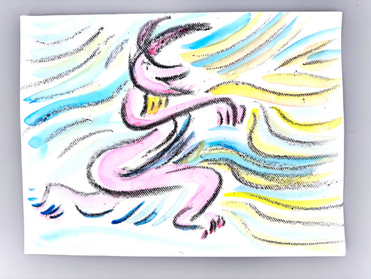 Kleiner Satyr II. Aquarell und Wachsmalstift, Helga Engeln