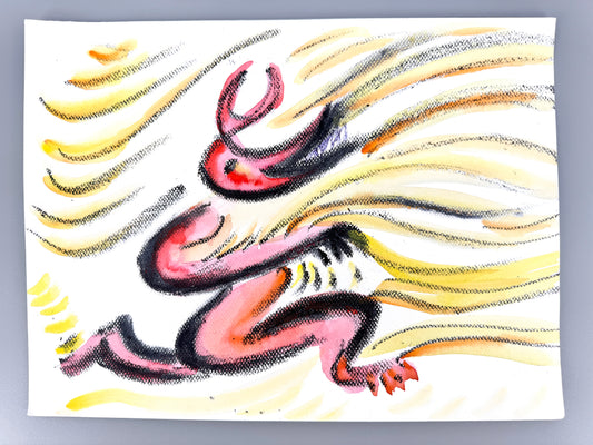 Kleiner Satyr I. Aquarell und Wachsmalstift, Helga Engeln
