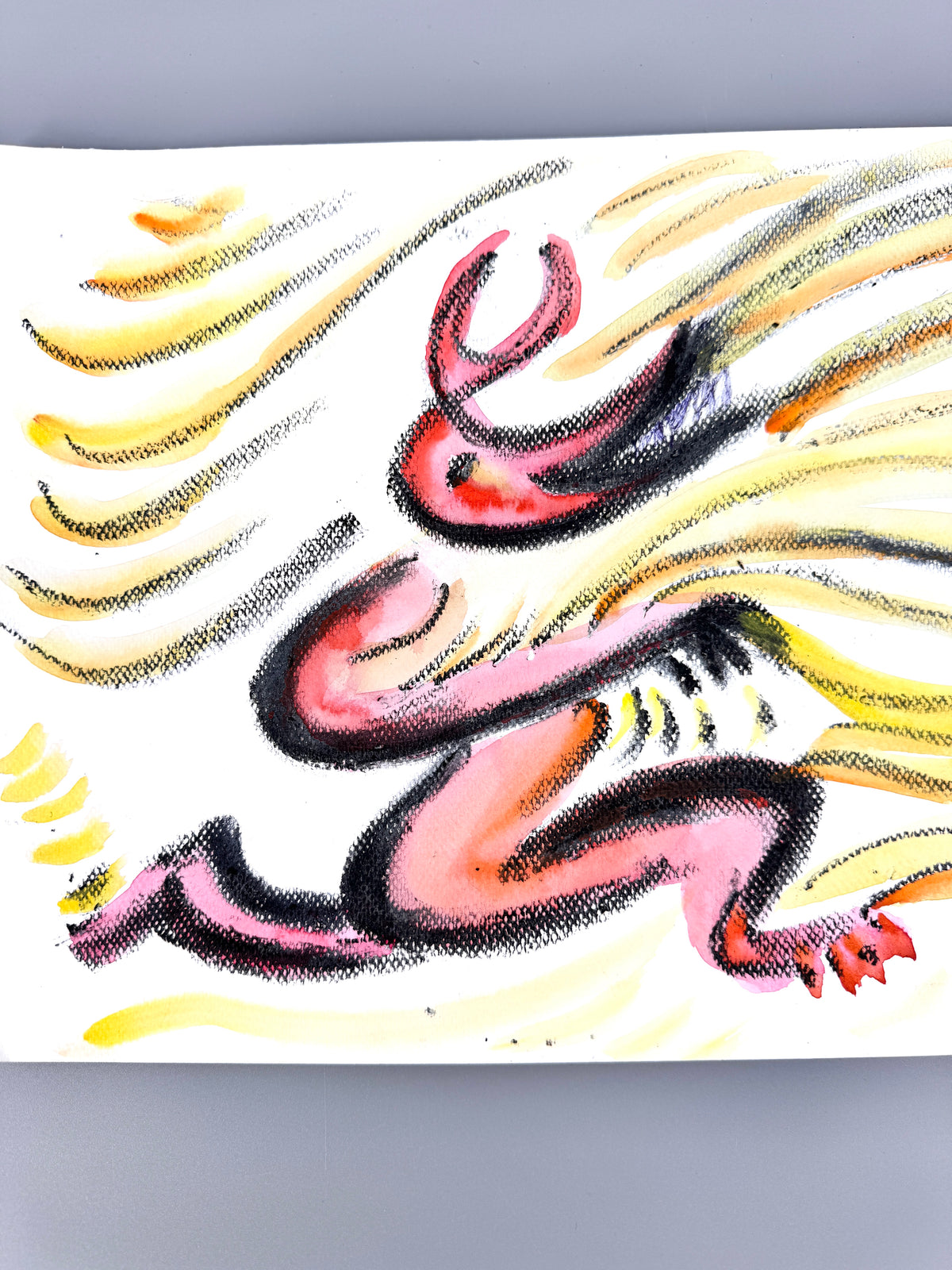 Kleiner Satyr I. Aquarell und Wachsmalstift, Helga Engeln