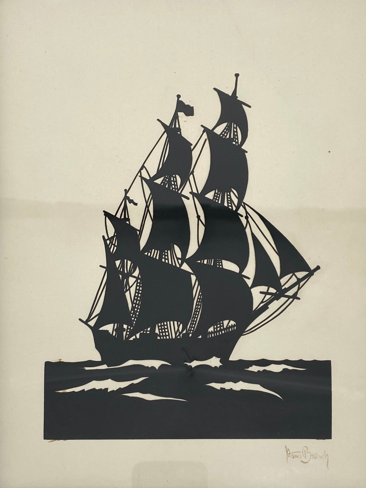 Scherenschnitt eines Segelboots von Hans Brasch, Deutschland, um 1920
