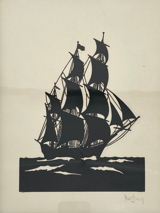 Scherenschnitt eines Segelboots von Hans Brasch, Deutschland, um 1920