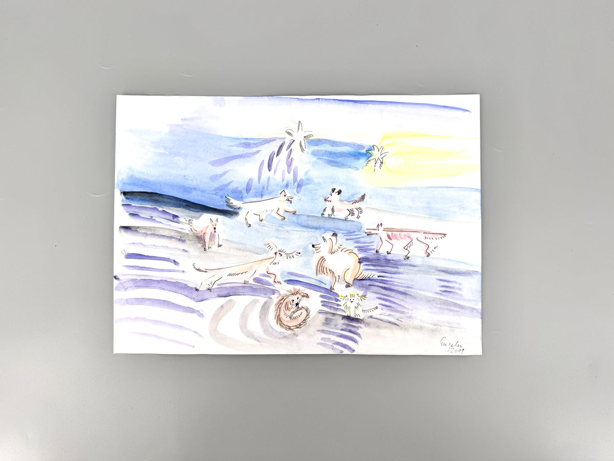 Der Hundehimmel. Aquarell, Helga Engeln