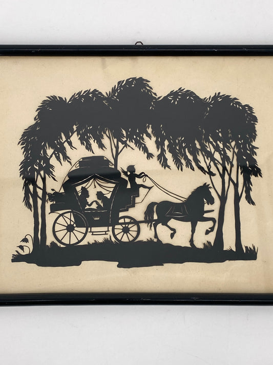 Scherenschnitt mit historischer Kutsche und Pferd, 1920er