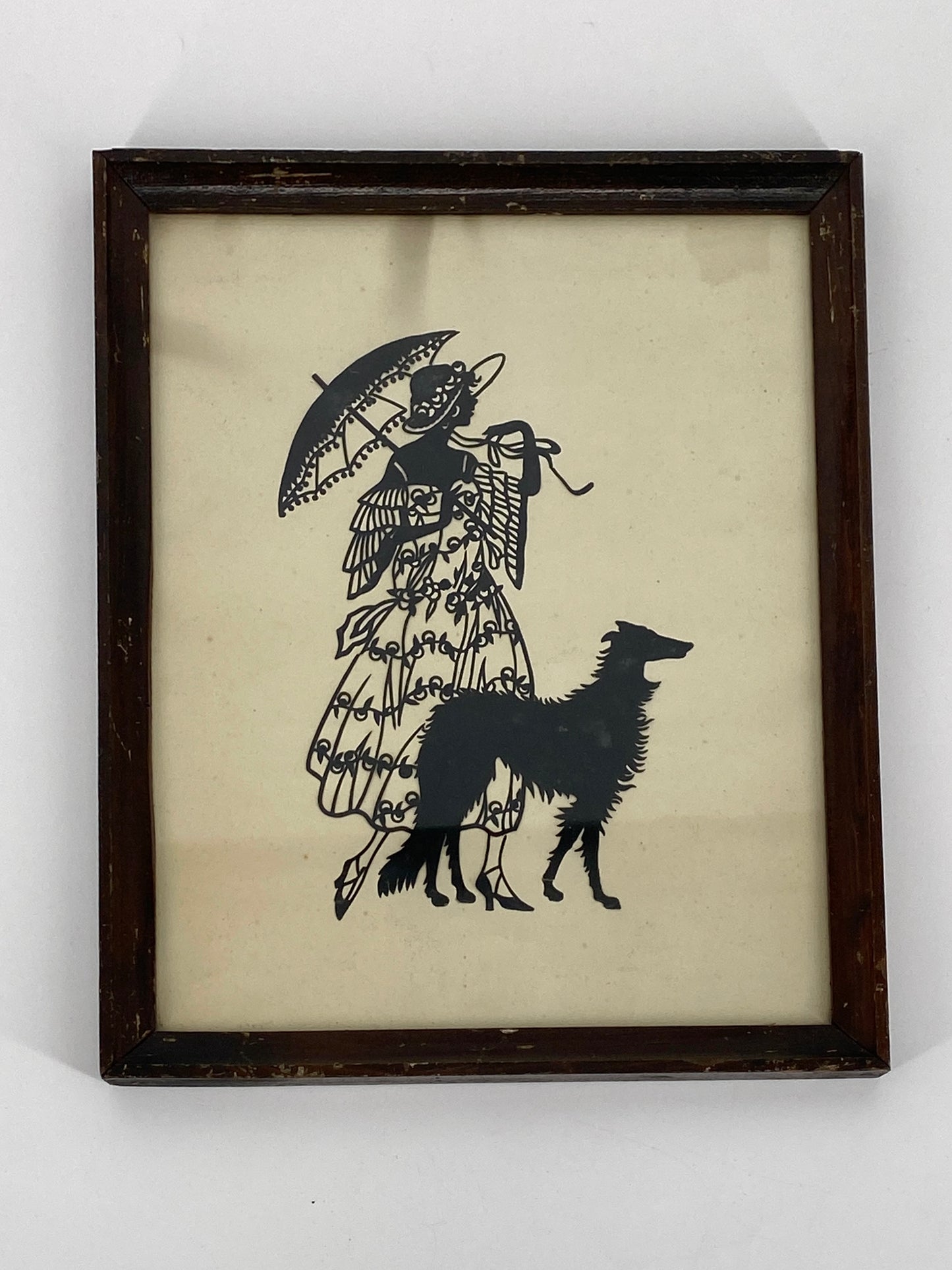 Scherenschnitt von einer Frau mit Hund, 20. Jh.