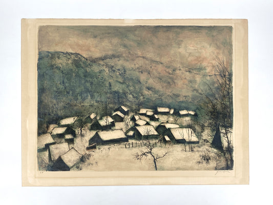 Farblithografie "Winterlandschaft" von Bernard Gantner (1928-2018), Künstlerexemplar