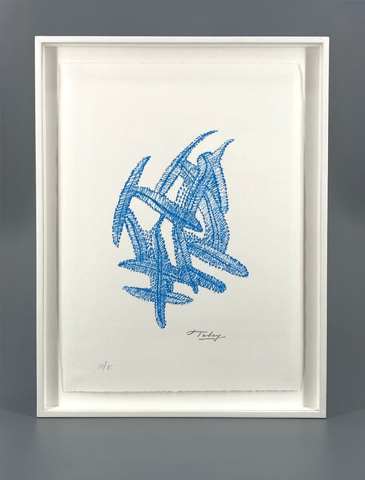 Farblithografie "Komposition in Blau" von Mark Tobey (1890–1976), Edition Erker, St. Gallen, 1972