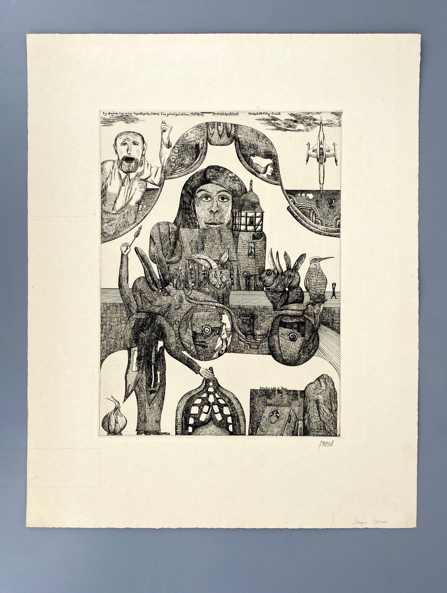 Handsignierte Radierung "Begrüßung der Kaninchen" von Pit Morell (geb. 1939), Edition der Griffelkunst-Vereinigung, Hamburg 1967