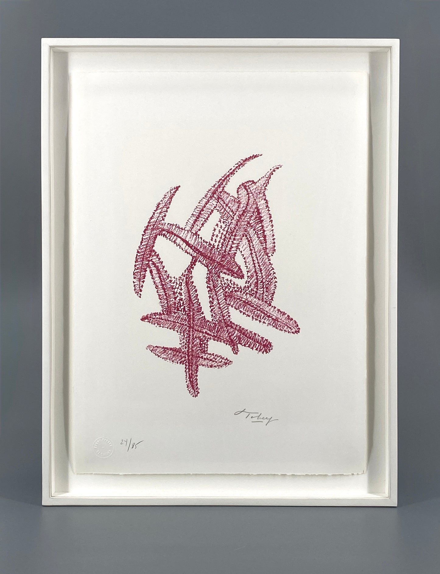 Farblithografie "Komposition in Rot" von Mark Tobey (1890–1976), Edition Erker, St. Gallen, 1972