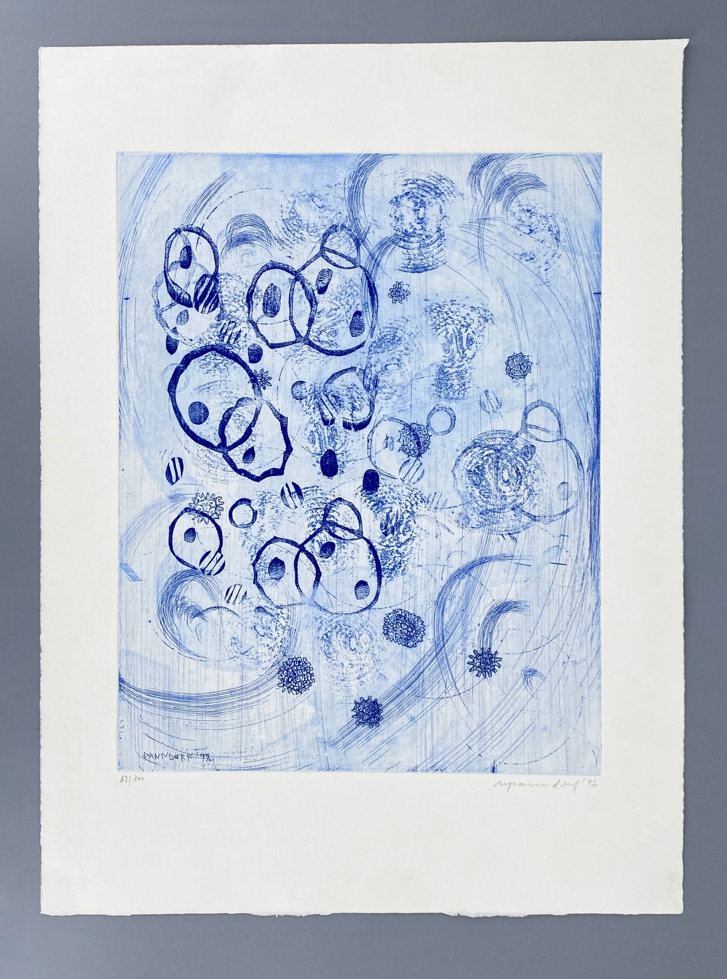 Handsignierte und nummerierte Radierung in Blau von Ullrich Panndorf (geb. 1954), 1997