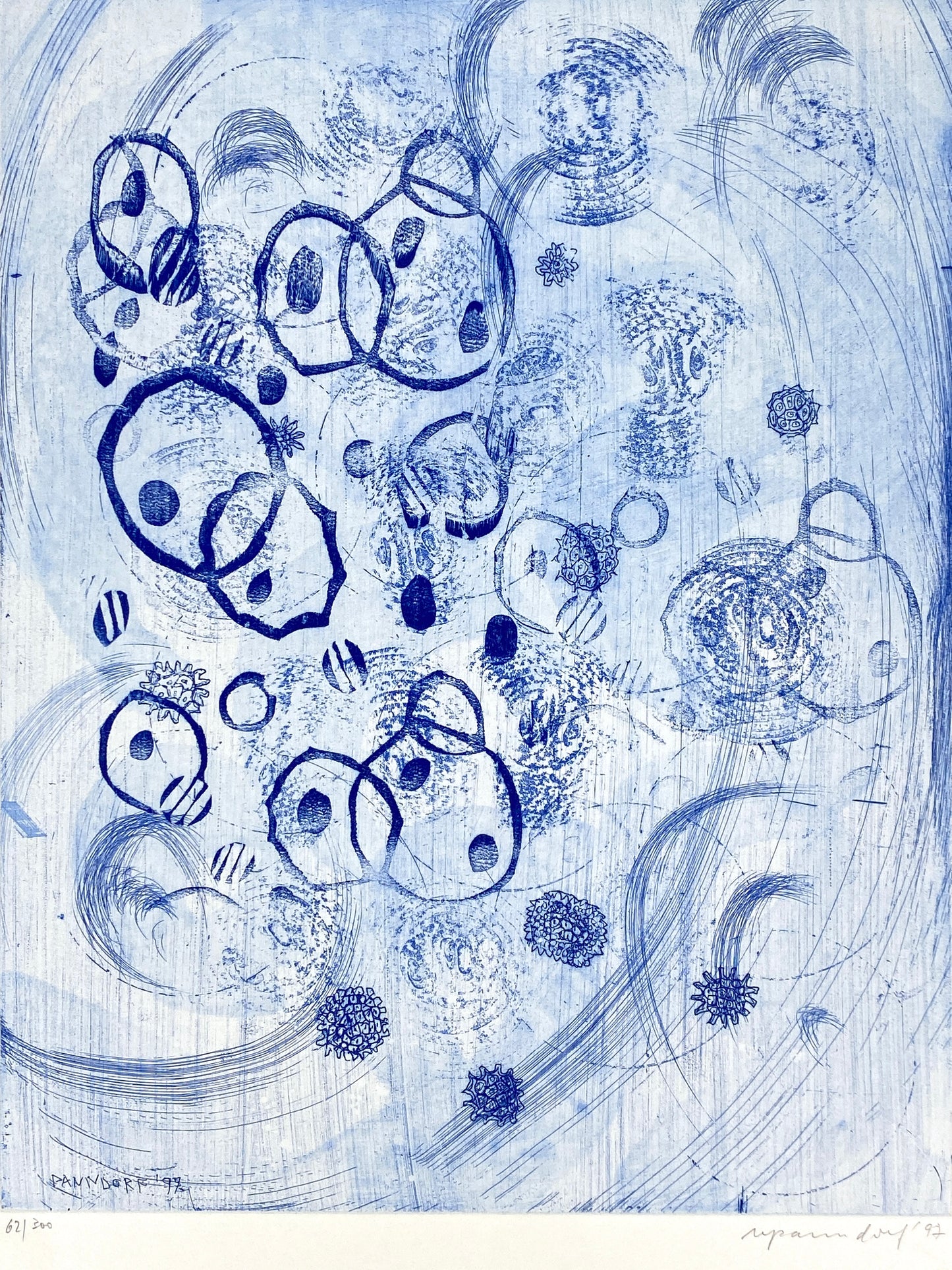 Handsignierte und nummerierte Radierung in Blau von Ullrich Panndorf (geb. 1954), 1997