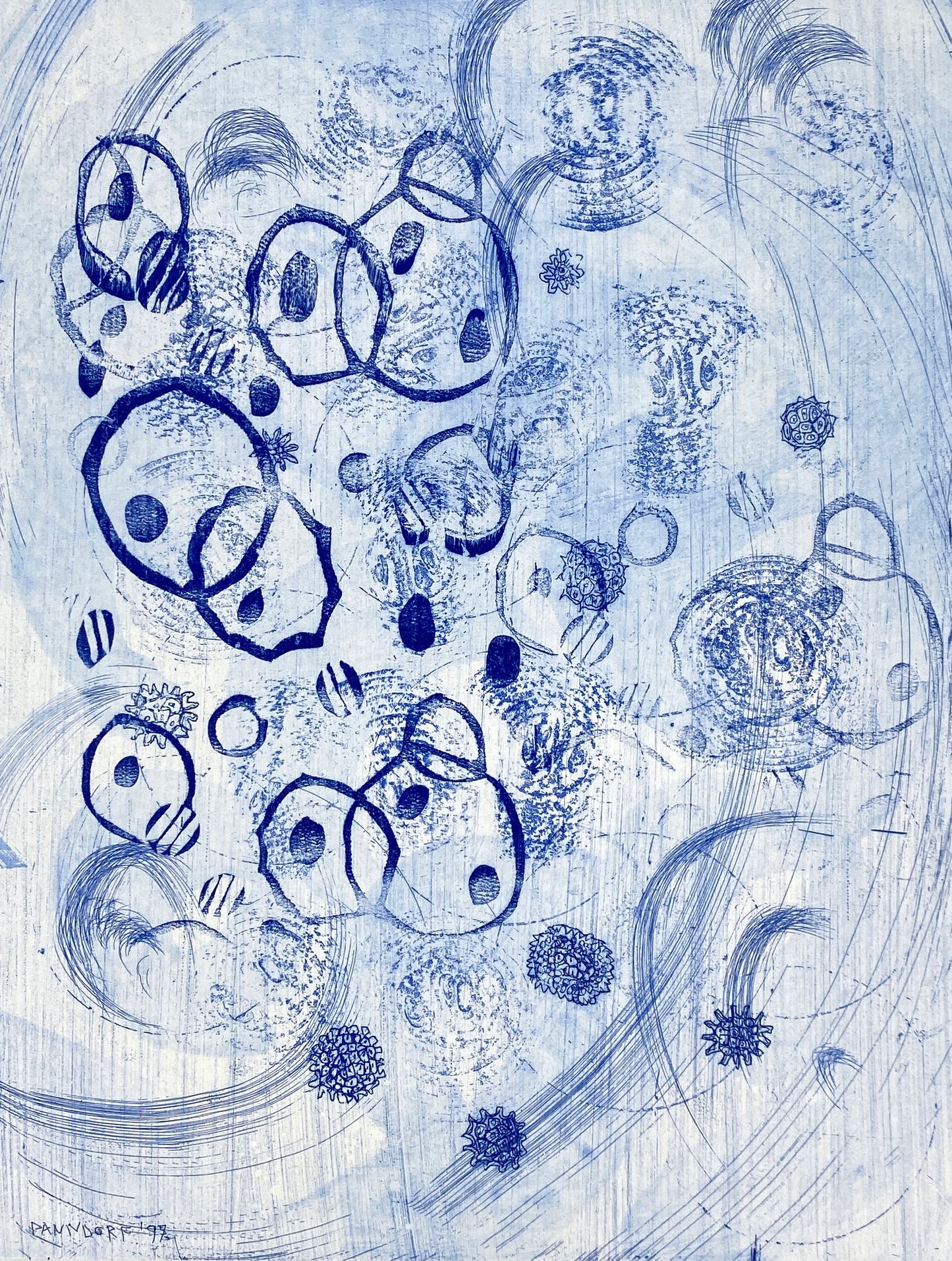 Handsignierte und nummerierte Radierung in Blau von Ullrich Panndorf (geb. 1954), 1997