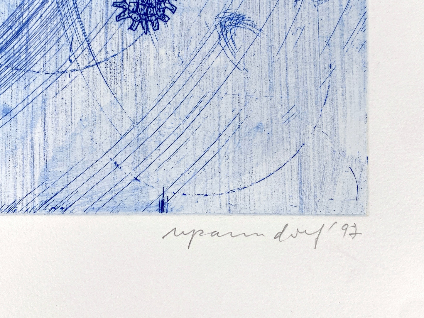 Handsignierte und nummerierte Radierung in Blau von Ullrich Panndorf (geb. 1954), 1997