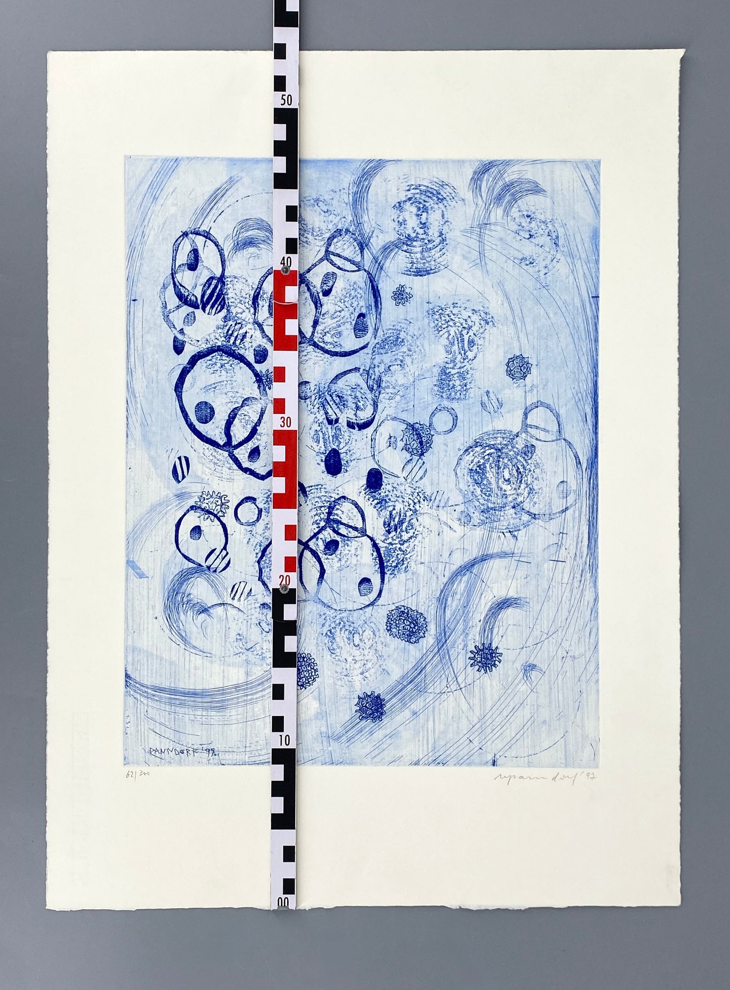 Handsignierte und nummerierte Radierung in Blau von Ullrich Panndorf (geb. 1954), 1997