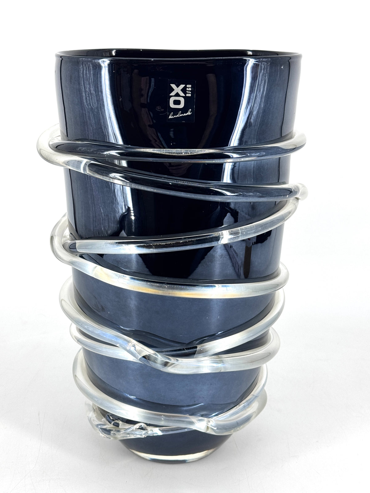XO DSGN  BODENVASE BLAU SCHWARZ GLAS MIT GLASSPIRALE