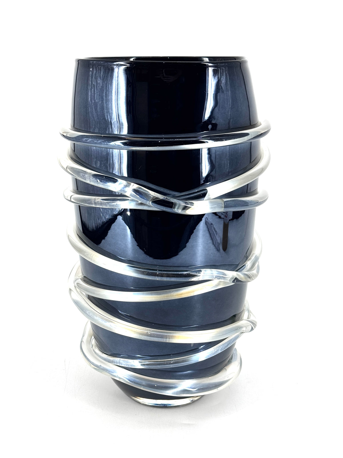 XO DSGN  BODENVASE BLAU SCHWARZ GLAS MIT GLASSPIRALE