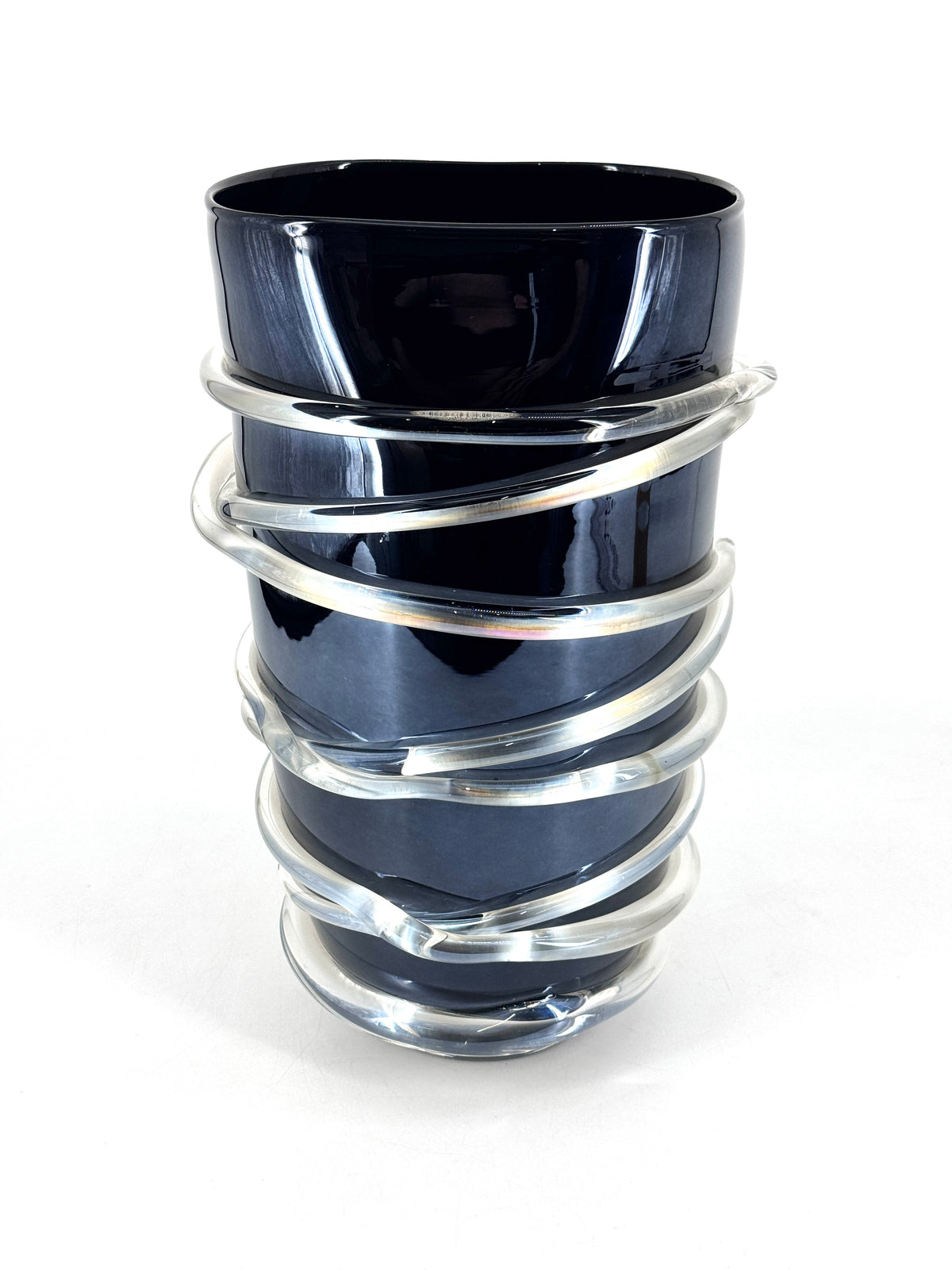 XO DSGN  BODENVASE BLAU SCHWARZ GLAS MIT GLASSPIRALE