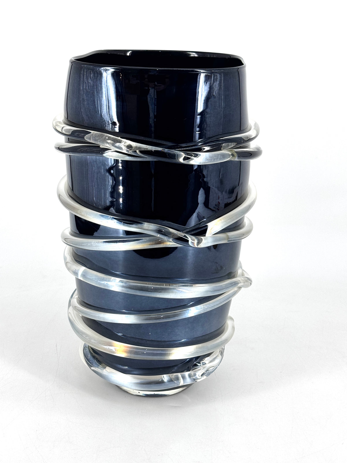 XO DSGN  BODENVASE BLAU SCHWARZ GLAS MIT GLASSPIRALE