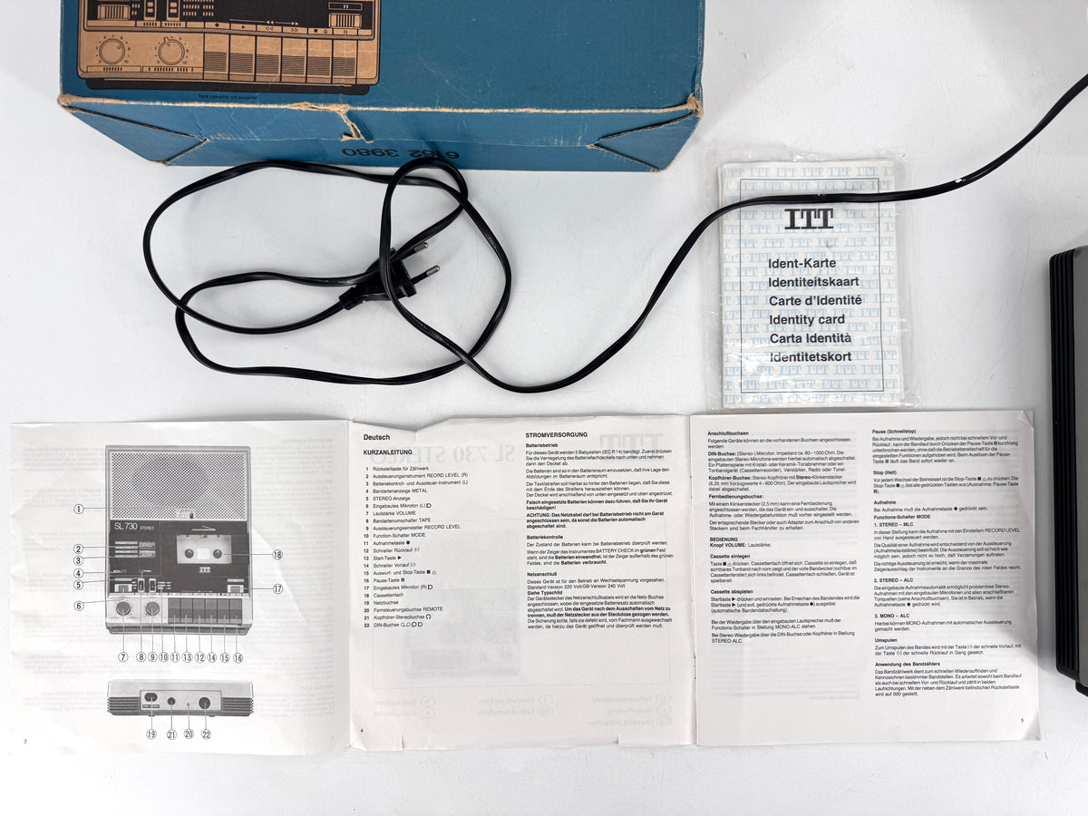 ITT SL 730 KASSETTENREKORDER MIT OVP UND ANLEITUNG, STEREO RECORDER