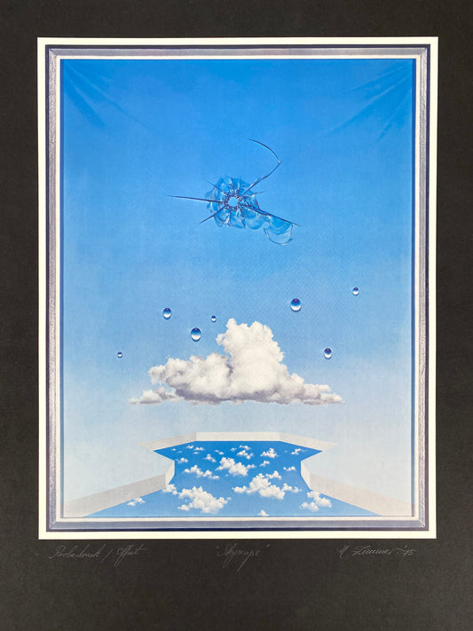 Signierter, surrealistischer / illusionistischer Kunstdruck "Skyscape" von H. Zimmer, 1975
