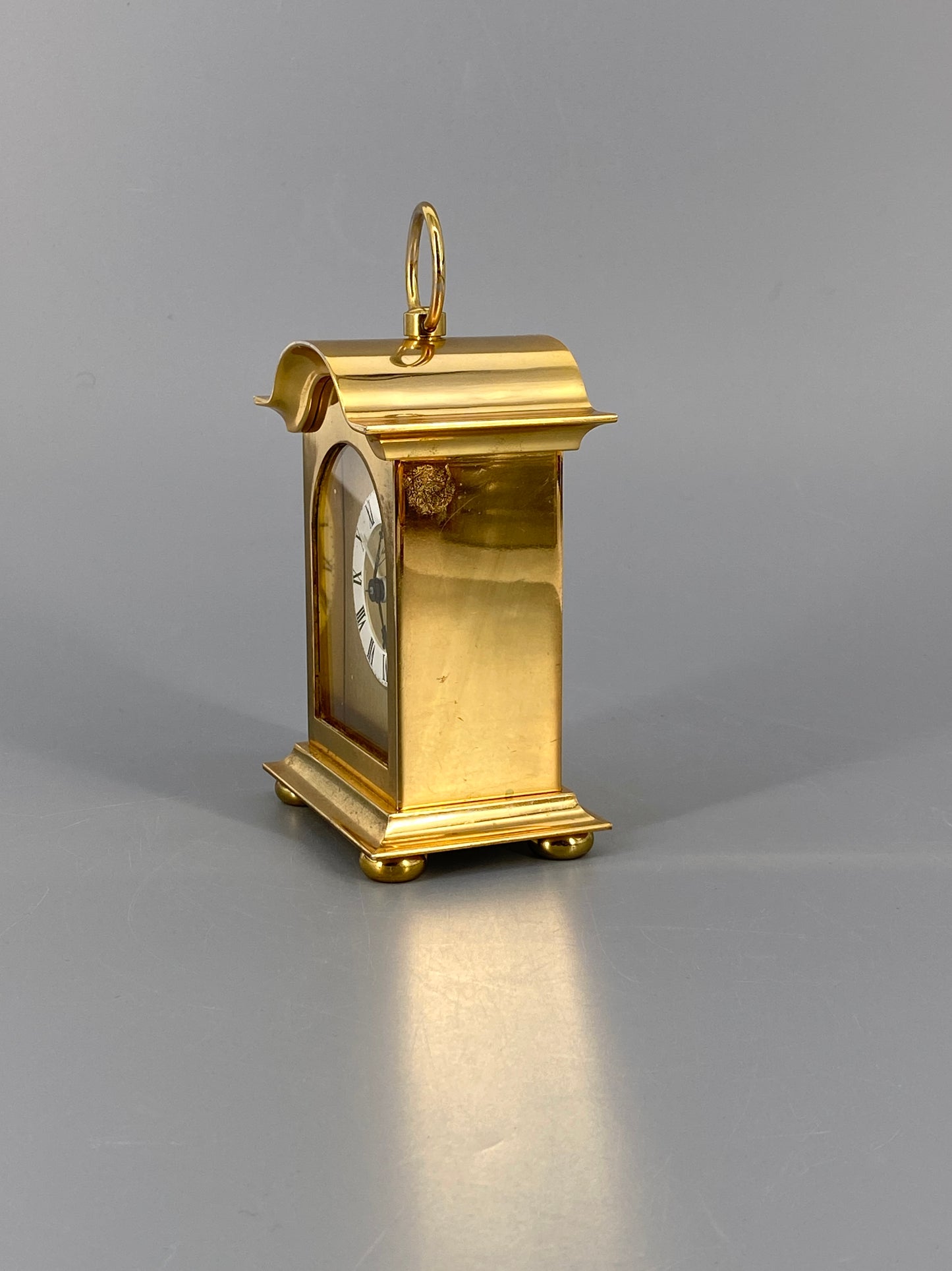 Goldene Quartz Tischuhr von Schmid mit Tragegriff